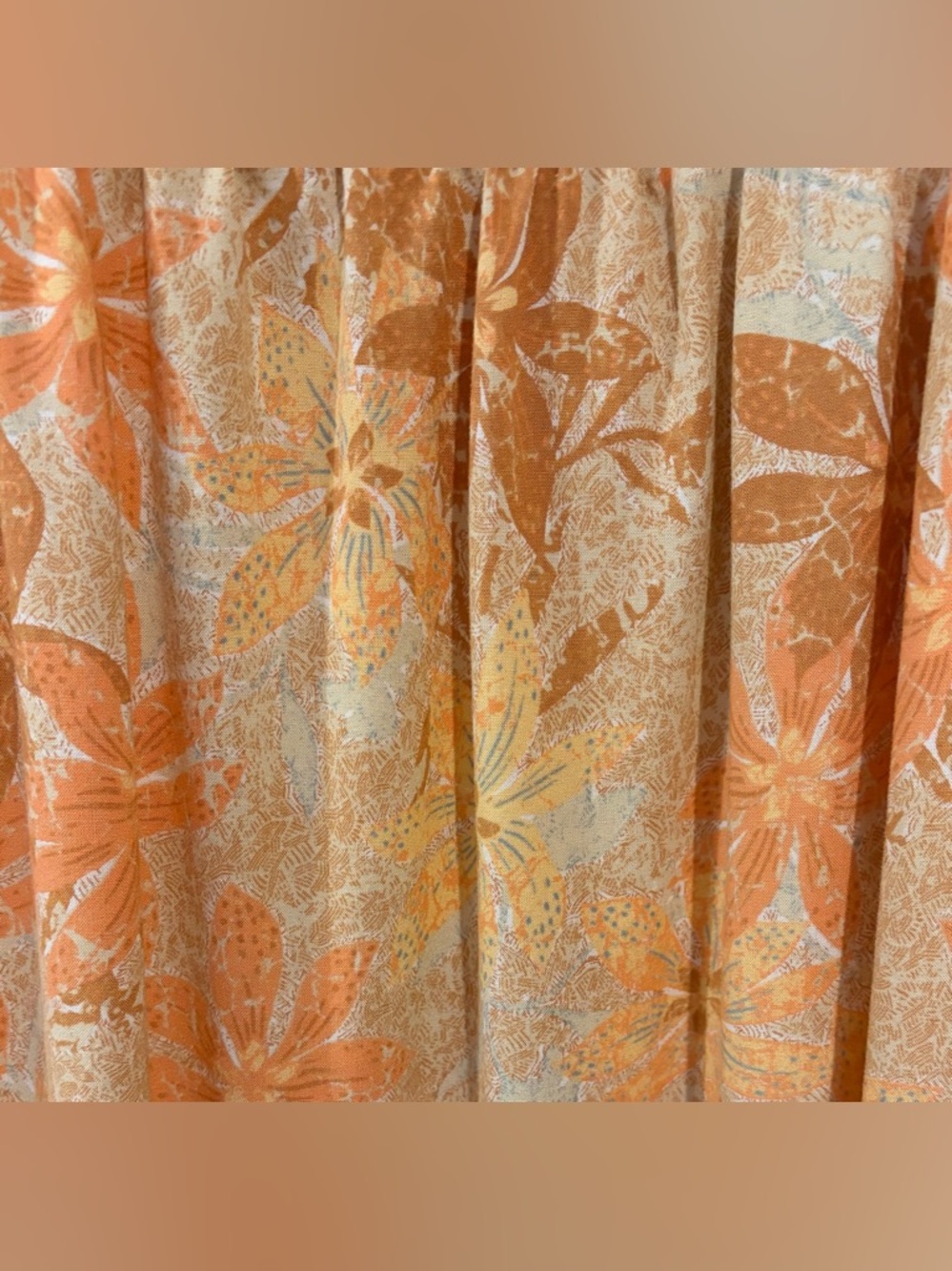Roxy Floral Smocked Mini Dress Puff Sleeve Boho Cottagecore Orange Cream Size L - Picture 2 of 4